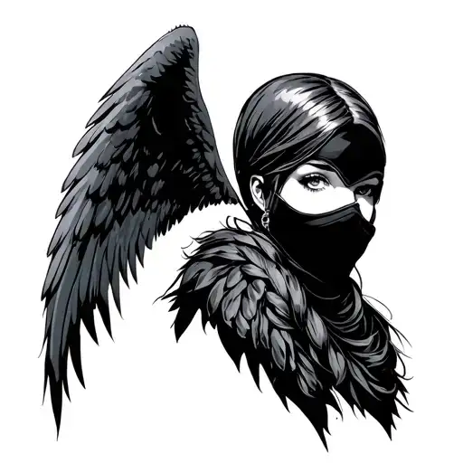Angel With Ski Mask woman tattoo design idea