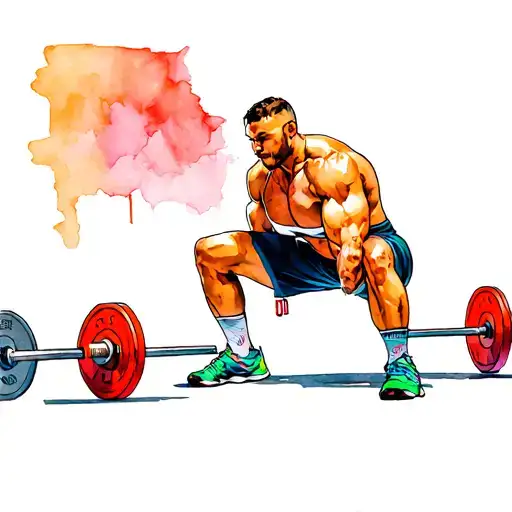 squat Bench deadlift stance with weight plates each side tattoo design idea