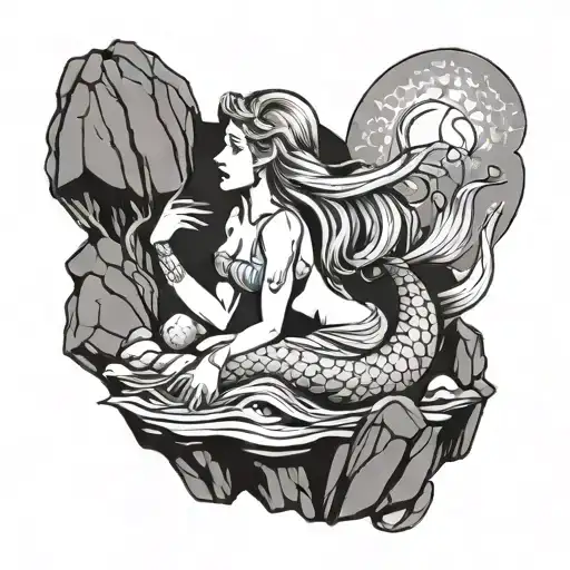 mermaid on rock tattoo design idea