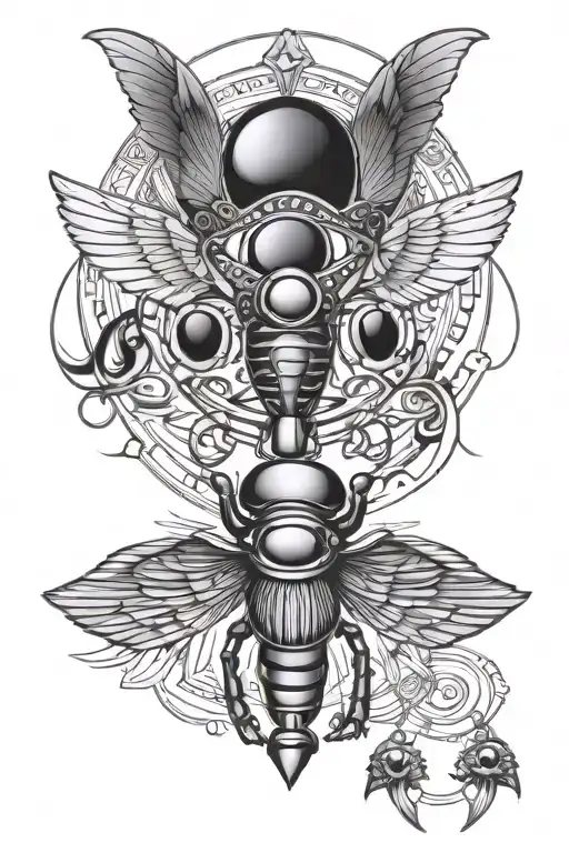 scarab beetle flying and eye of ra and eye of horus  tattoo design idea