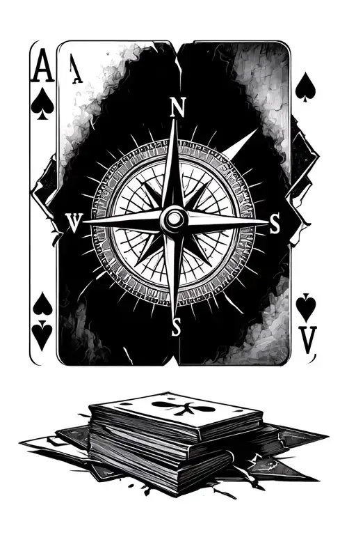 playing cards and a broken compass tattoo design idea