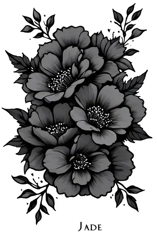 name jade with flowers tattoo design idea