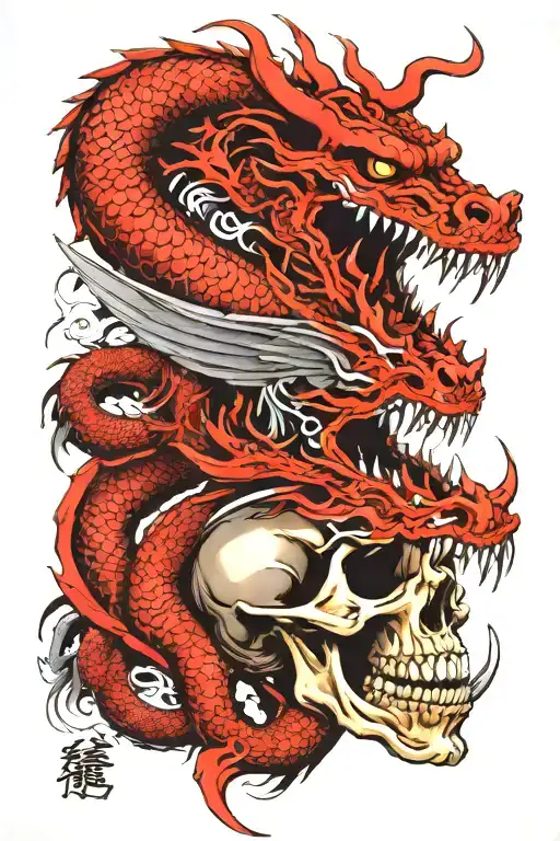 dragon And death skull tattoo design idea