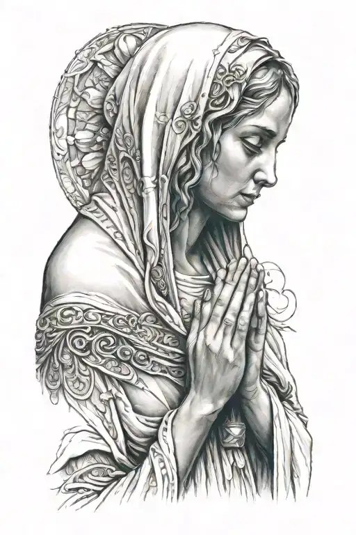 Mother Mary praying up close tattoo design idea