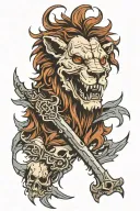 lion skull with scar. add "no fate" stoic concept tattoo design idea