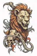 lion skull with scar. add "no fate" stoic concept tattoo design idea