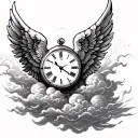 Wing, clock, clouds sleeve tattoo design idea