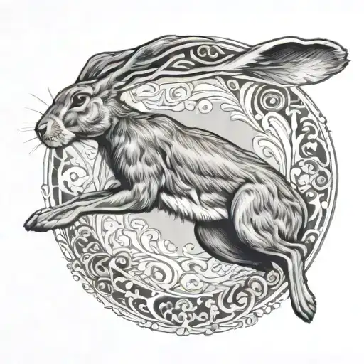 hare leaping in profile tattoo design idea