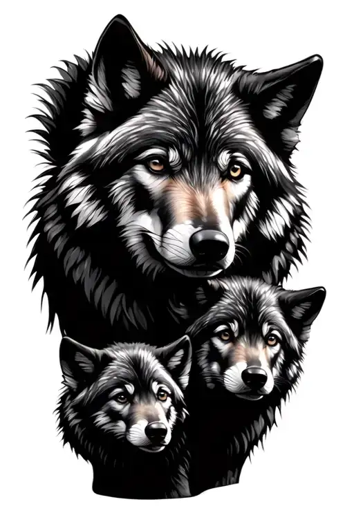 wolf and 2 cubs tattoo design idea