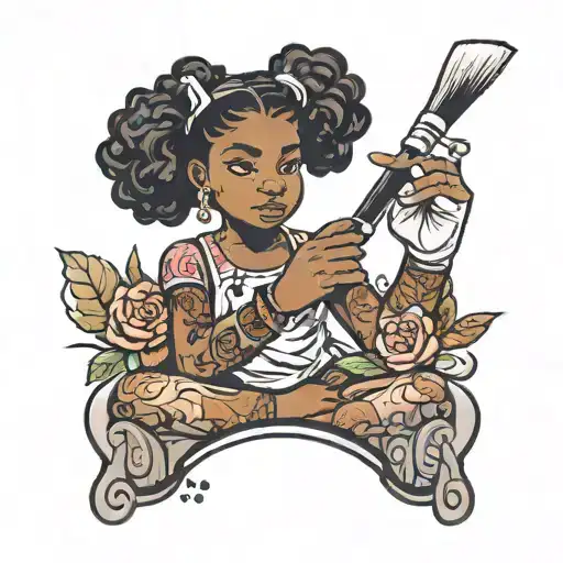little black girl spay painting a mural style tattoo tattoo design idea