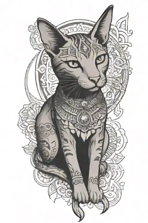Egyptian Goddess Bastet Surrounded by Mandala pattern tattoo design idea