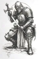 Templar knight kneeling with a sword tattoo design idea