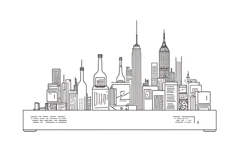 Tattoo, ark, alcohol, red -haired girl, man, computers, skyscrapers of buildings, graperture, impulse tattoo design idea