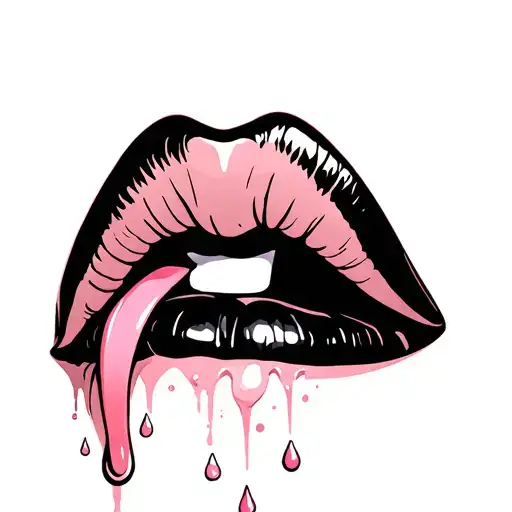 lips and tongue, cream droplets tattoo design idea