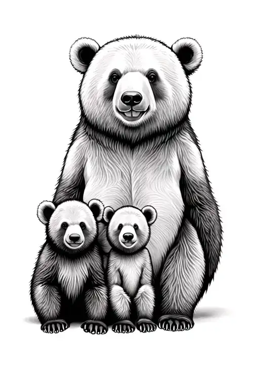 Daddy bear , momma bear and cub with baby feet in the background  tattoo design idea
