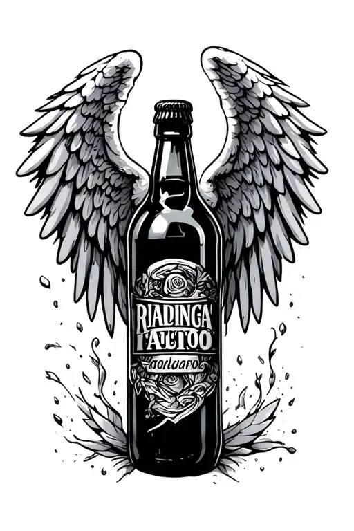 alcohol bottle with angel wings tattoo design idea