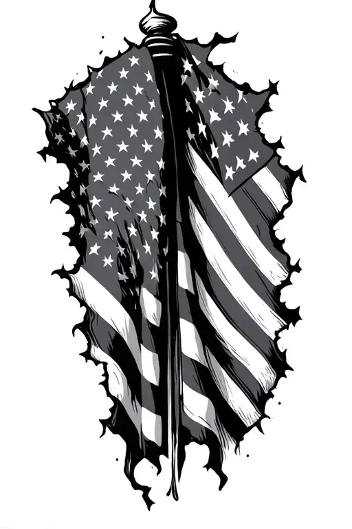 Torn american flag waving tattoo design idea