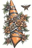 traffic cone with narcissist flowers tattoo design idea