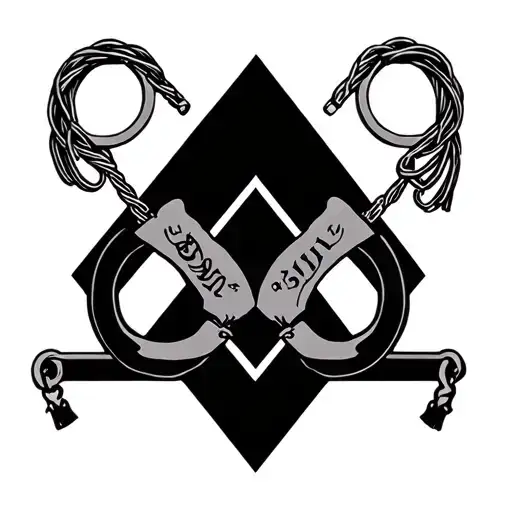 A geometric design incorporating BDSM symbols like handcuffs and whips in a minimalist style tattoo design idea