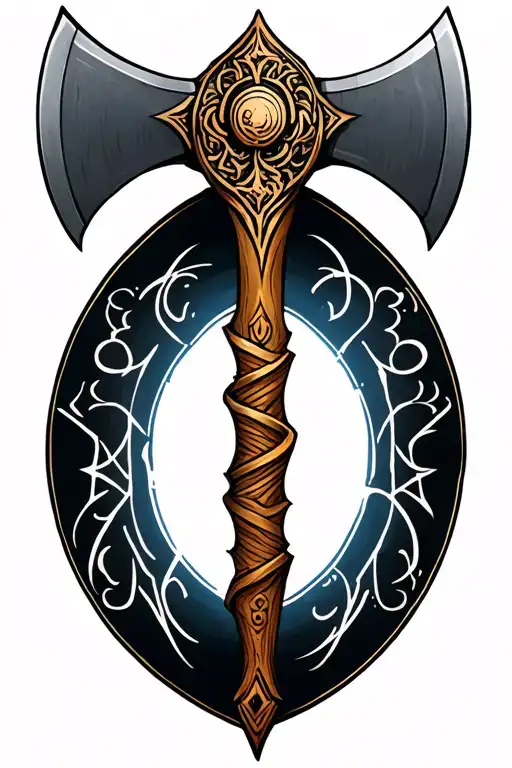 2-headed axe plus Pluto glyph  tattoo design idea