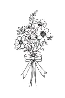 bouquet birth flowers of august, september, december, and janurary with a bow tieing them together tattoo design idea