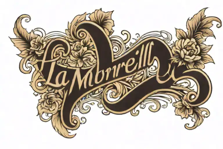 A realistic tattoo on skin with the text 'La Morelli' in elegant, cursive script. The tattoo should be placed on the for tattoo design idea