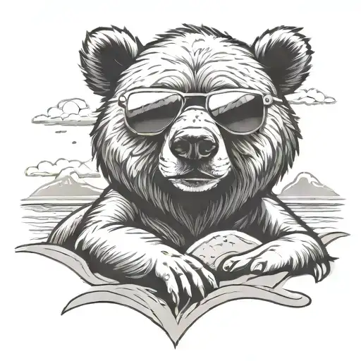 papa bear chilling at the beach with sunglasses tattoo design idea