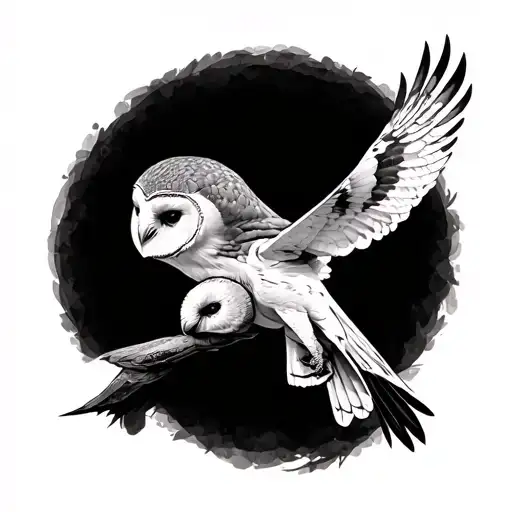Flying Barn Owl tattoo design idea