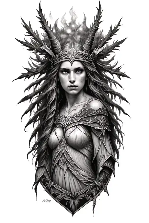 whole freya norse goddes shape tree tattoo design idea