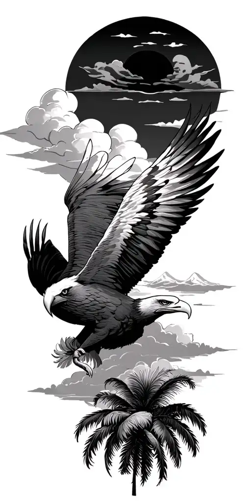 clouds gate eagles palms sun tattoo design idea