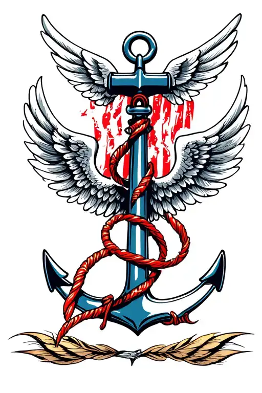 anchor and wings spread wide tattoo design idea