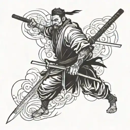 A Ronin holding katana stabbed tattoo design idea