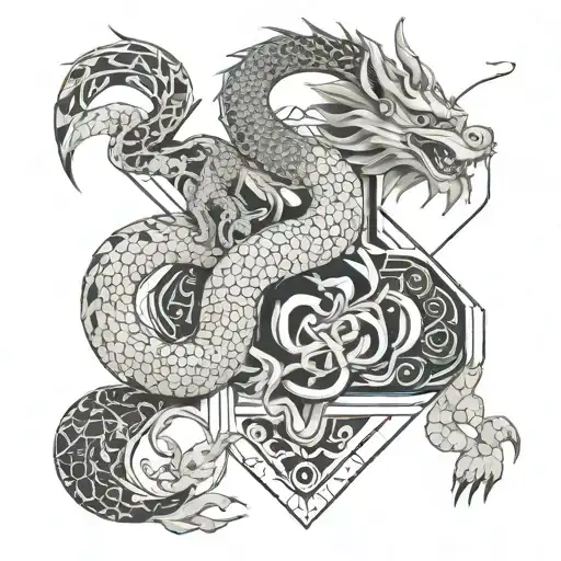 Chinese dragon, monkey, puppy and two rabbits tattoo design idea