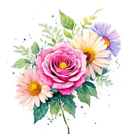 Rose, Aster and Daisy flowers tattoo design idea