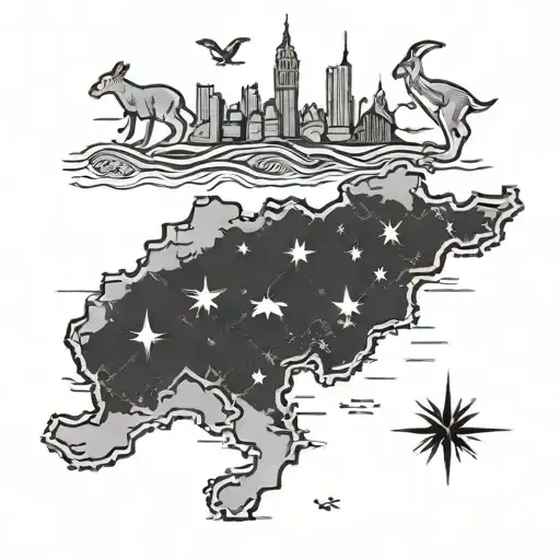 australia map kangaroo compass tattoo design idea