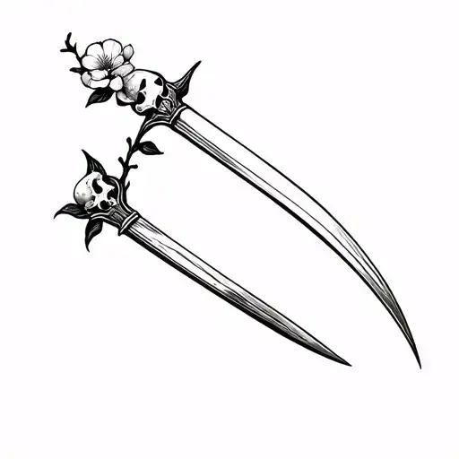 skulls swords dark cherry blossoms tattoo design idea