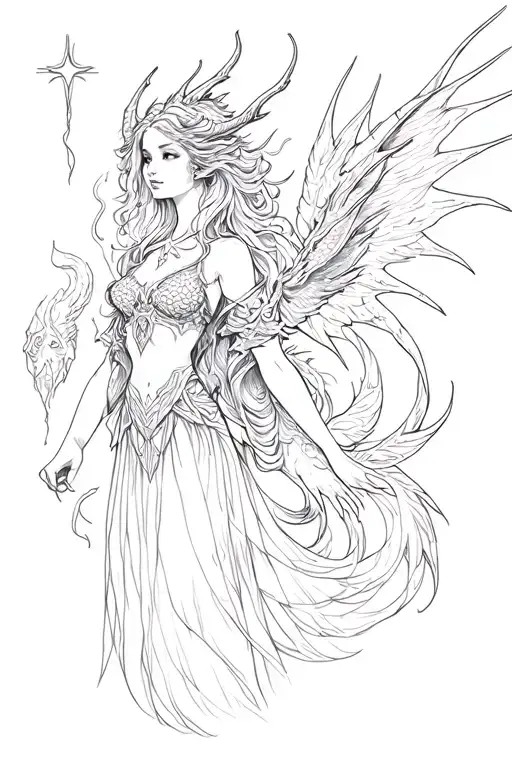 wood nymph and dragon protector & shining star tattoo design idea