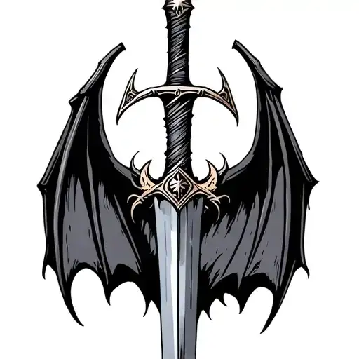 A dagger and bat wings with a crescent moon and vampire canines tattoo design idea
