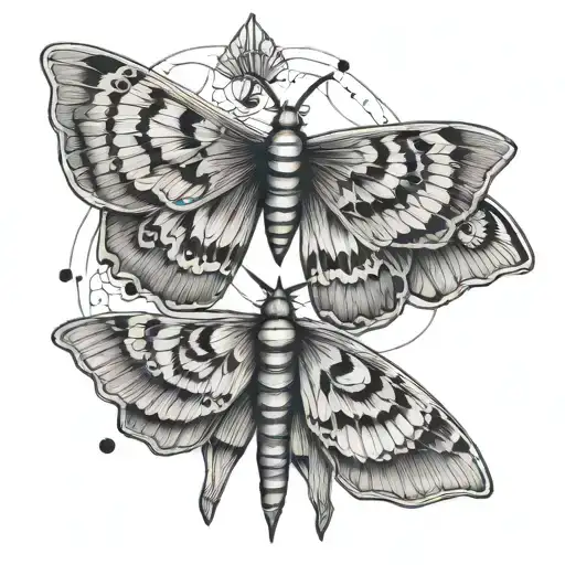 matching best friend tattoos of a lunar moth surrounded by geometric pattern  tattoo design idea