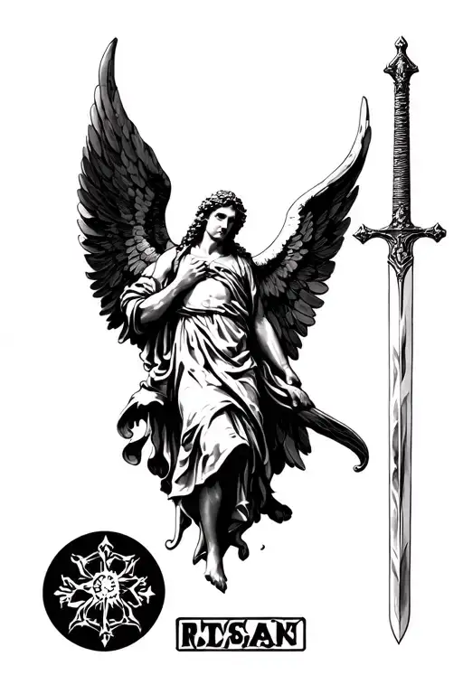Arch Angel Gabriel with sword tattoo design idea