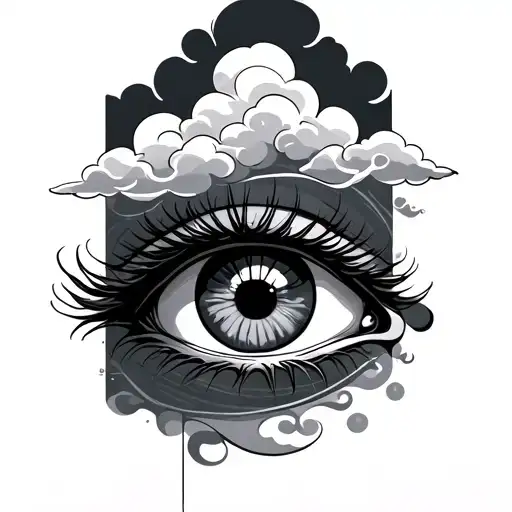 traditional eye and clouds tattoo design idea