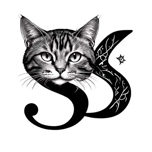 cat and letter s and letter l tattoo design idea