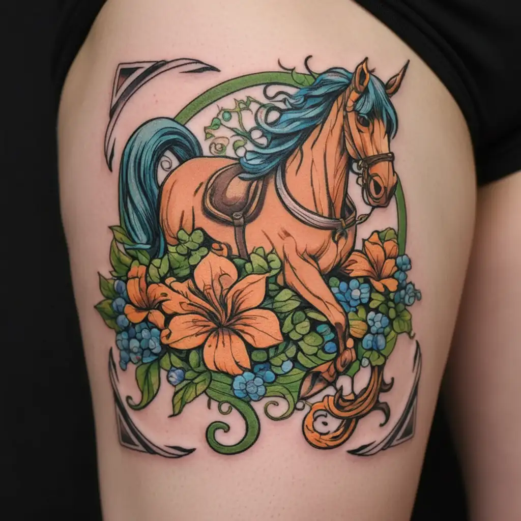 bluebells shamrock horseshoes fairies dancing flowers horses bells  tattoo design idea