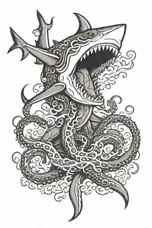 shark fighting an octopus  tattoo design idea