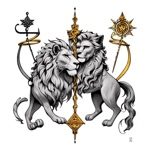 leo and libra zodiac sign intertwined tattoo design idea