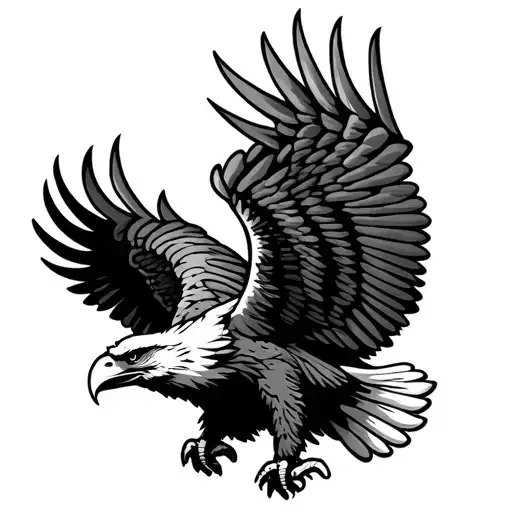 rock and roll eagle soaring with wings open and clutching its feet like attacking tattoo design idea