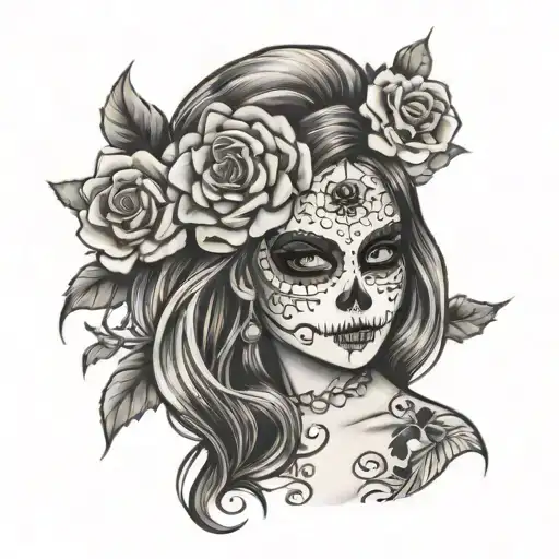 day of the dead girl face tattoo design idea