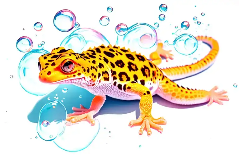 leopard gecko with bubbles rising tattoo design idea