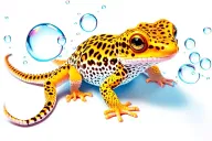 leopard gecko with bubbles rising tattoo design idea