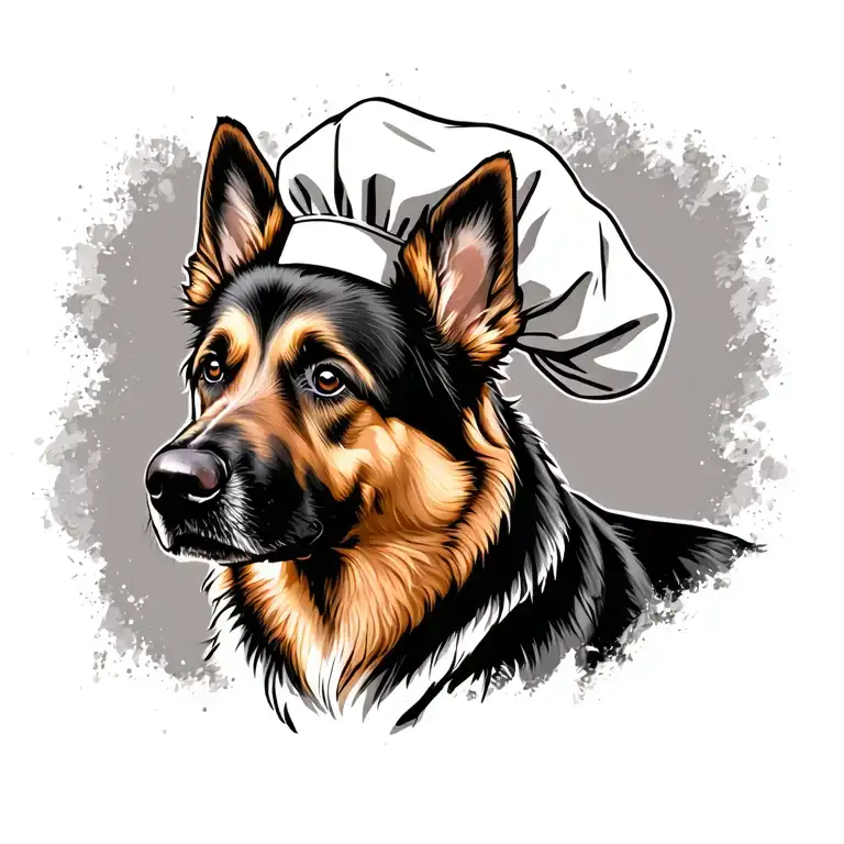 a terryfing German Shepard dog wearing a chef hat tattoo design idea